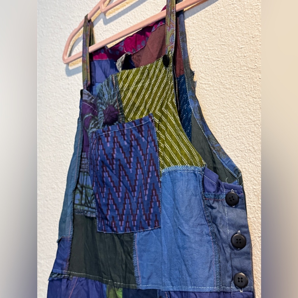 Ashley Taylor Patchwork Overalls Jumpsuit Boho Hippie One Size 100% Cotton NWT - Picture 6 of 9